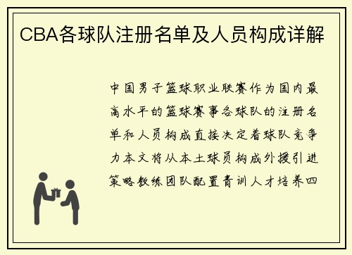 CBA各球队注册名单及人员构成详解
